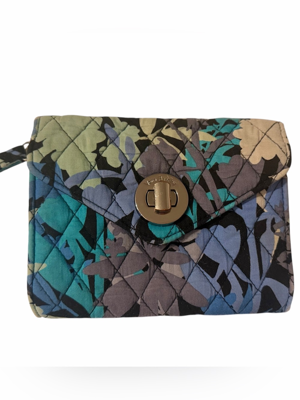 🪻🪻Vera Bradley🪻Quilted Wristlet in Teal, Blue, Black & Tan Floral Print🪻🪻